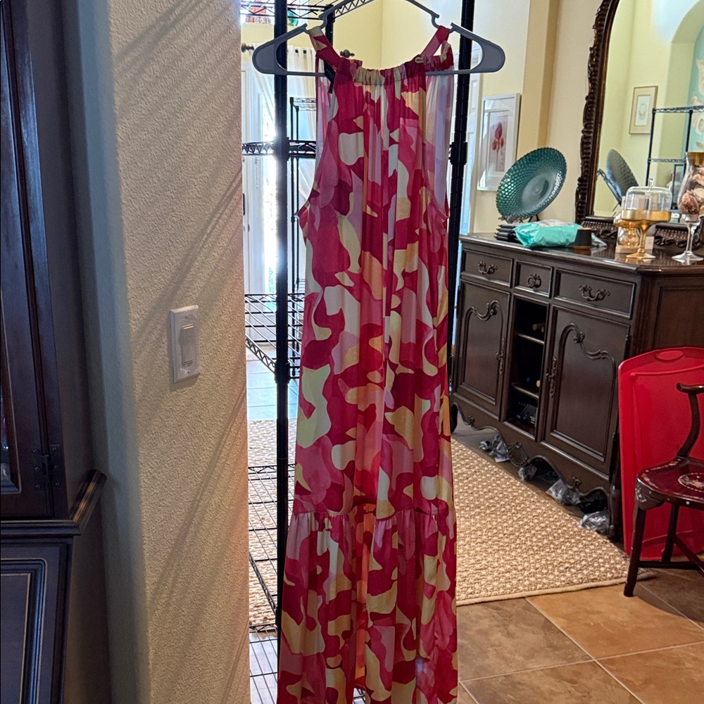 Ming Wang Red and Pink Sleeveless Dress